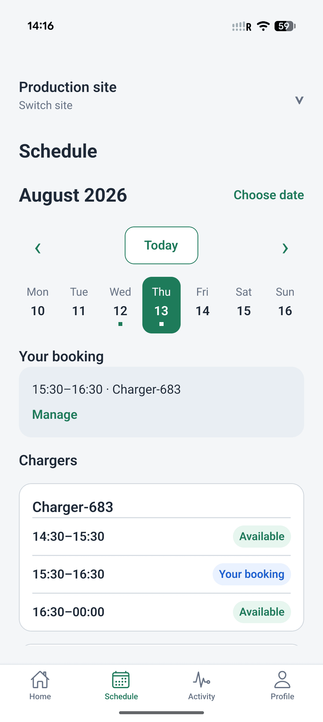 Charge Roster workplace charging schedule preview