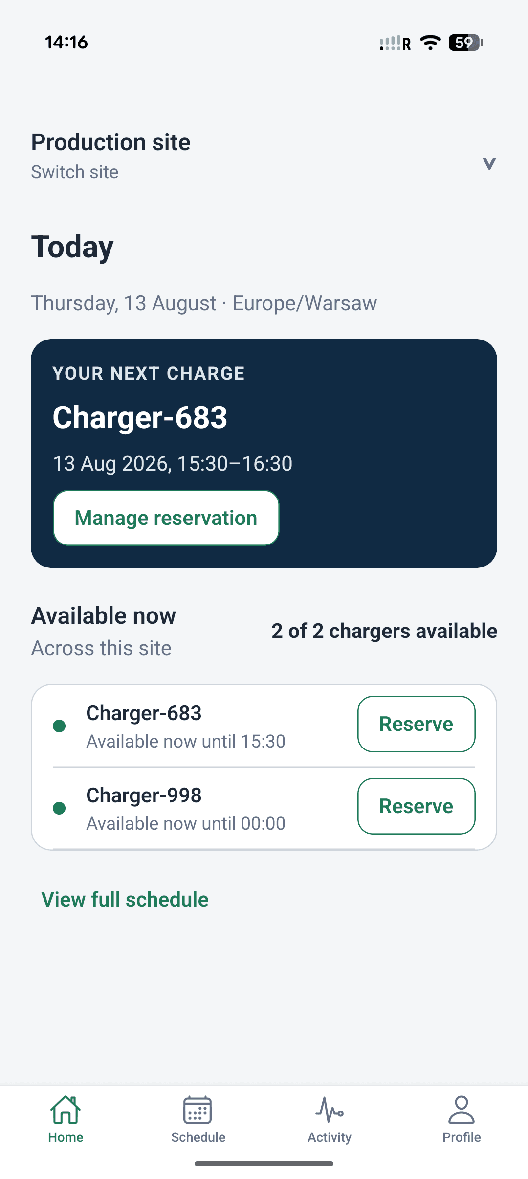 Charge Roster employee availability and reservation preview